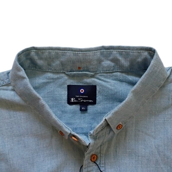 Ben Sherman NWT Men's XL Chambray Short Sleeve Shirt Blue Casual Button-Up - Picture 3 of 8